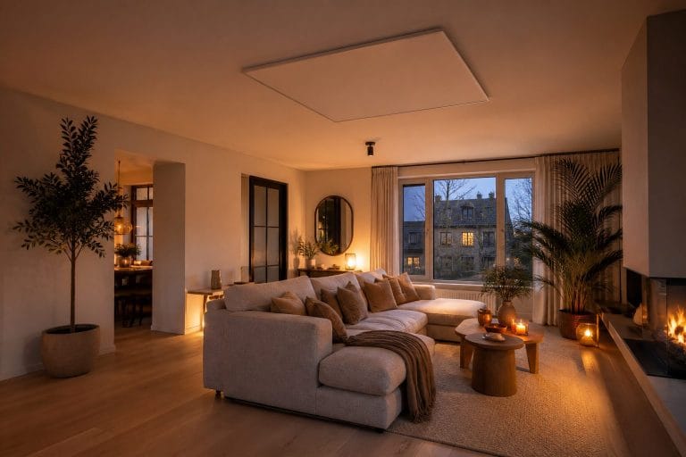 Milano HT infrarood plafondpaneel in moderne woonkamer